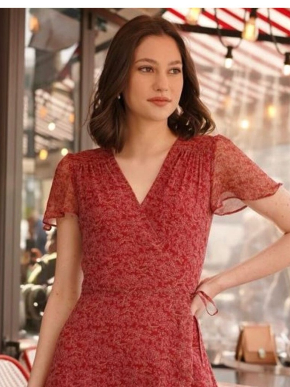 GAÂLA Paris Red Floral Wrap Midi Dress Size 42 - Picture 2 of 11